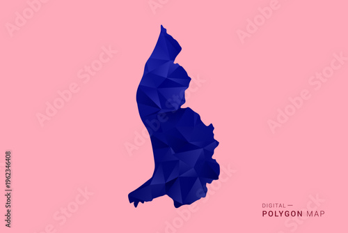 Liechtenstein Map - Low poly polygon map in deep blue gradient on soft pink pastel background, modern minimal geometric design, clean digital vector illustration.