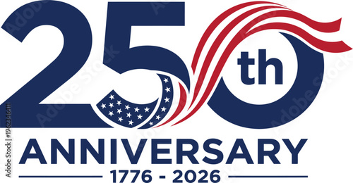 American 250th anniversary logo with red white and blue colors and stars