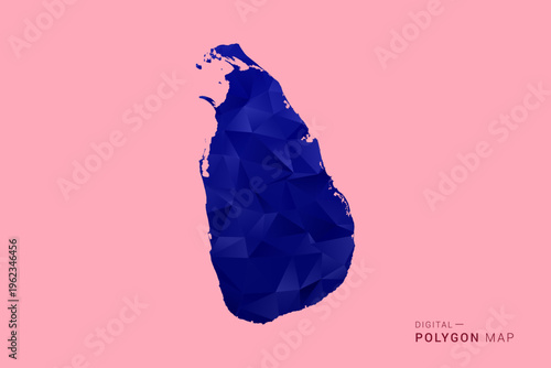 Sri Lanka Map - Low poly polygon map in deep blue gradient on soft pink pastel background, modern minimal geometric design, clean digital vector illustration.
