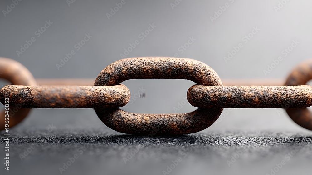 Fototapeta premium Macro View of Rusted Metal Chain Link on Textured Ground