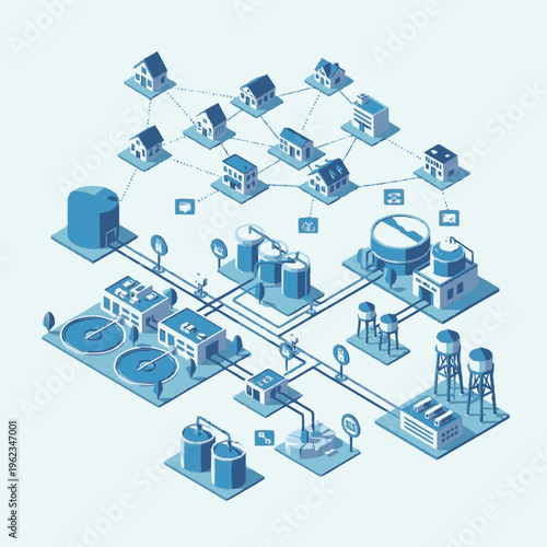 Modern Smart City Water Infrastructure Network.