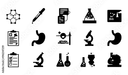 Healthcare Laboratory Icons Flat Vector Biology Medical Analysis Set