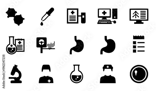 Medical and Chemistry Icon Set Flat Color Vector Laboratory Diagnostics Collection