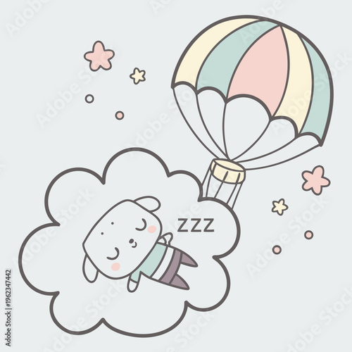 Dreamy Cloud Pillow with Sleeping Face Vector Illustration