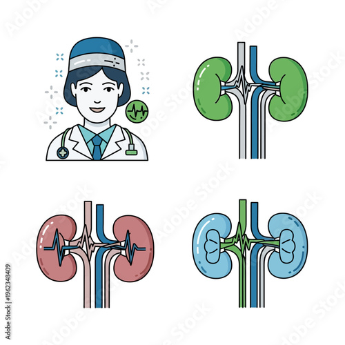 Doctor and Healthy Kidneys Icons: Medical Illustration