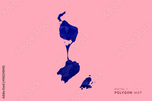 Saint Pierre and Miquelon Map - Low poly polygon map in deep blue gradient on soft pink pastel background, modern minimal geometric design, clean digital vector illustration.