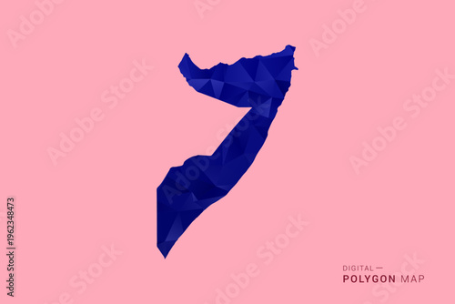 Somalia Map - Low poly polygon map in deep blue gradient on soft pink pastel background, modern minimal geometric design, clean digital vector illustration.