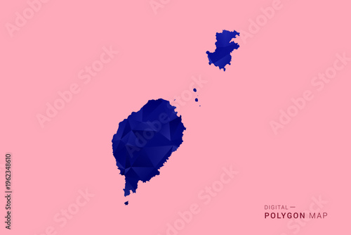 Sao Tome and Principe Map - Low poly polygon map in deep blue gradient on soft pink pastel background, modern minimal geometric design, clean digital vector illustration.