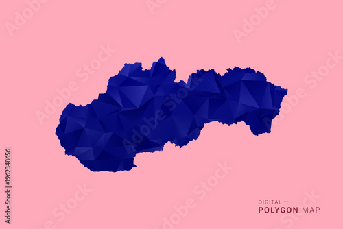 Slovakia Map - Low poly polygon map in deep blue gradient on soft pink pastel background, modern minimal geometric design, clean digital vector illustration.