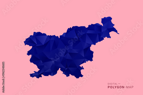 Slovenia Map - Low poly polygon map in deep blue gradient on soft pink pastel background, modern minimal geometric design, clean digital vector illustration.
