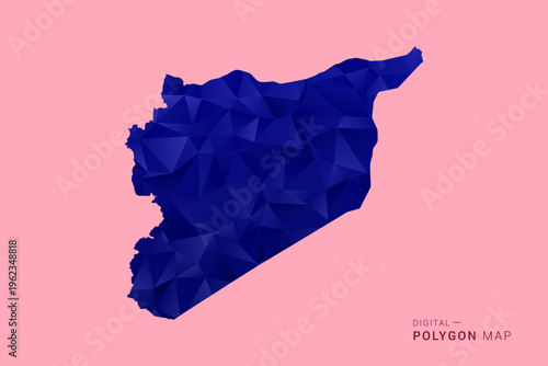 syria Map - Low poly polygon map in deep blue gradient on soft pink pastel background, modern minimal geometric design, clean digital vector illustration.