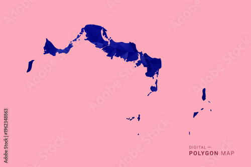 Turks and Caicos Islands Map - Low poly polygon map in deep blue gradient on soft pink pastel background, modern minimal geometric design, clean digital vector illustration.