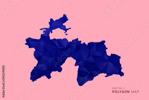 Tajikistan Map - Low poly polygon map in deep blue gradient on soft pink pastel background, modern minimal geometric design, clean digital vector illustration.