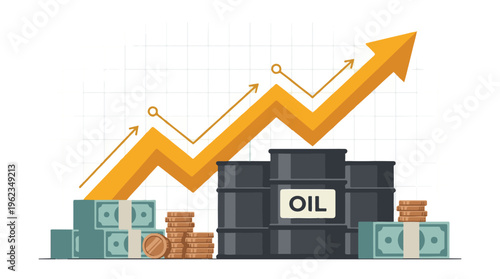 Rising oil prices and market growth with money and upward trend graph