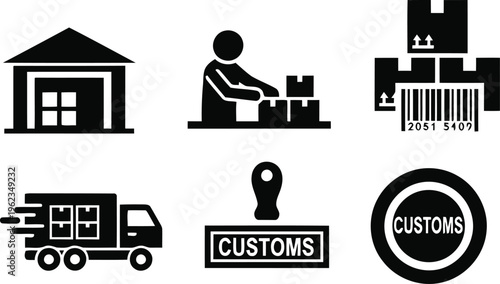 Logistics and Customs Icons Set for Shipping, Warehouse, Delivery, and Import Export Services
