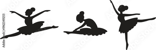 Ballerina silhouette doodle vector isolated clip art. Illustration of ballerina in various pose collection set for asset, design, tattoo, poster