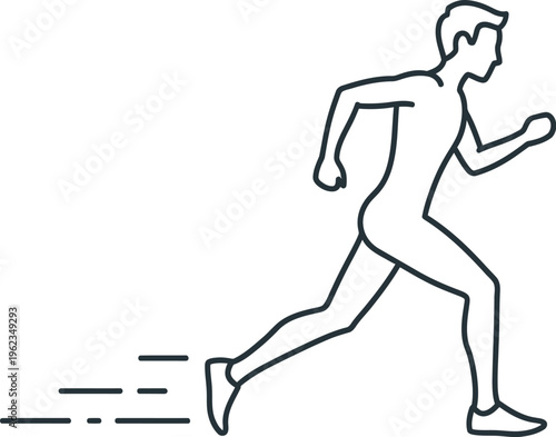 Sleek vector line art illustration portraying a male athlete running swiftly, symbolizing speed, active movement, fitness goals, and dynamic energy in a clean, modern design.