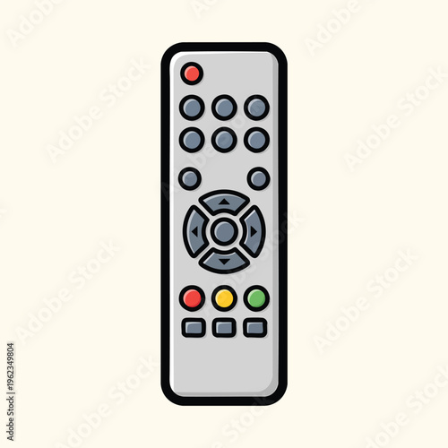 A vector illustration of a rectangular controller with multiple buttons and a navigation dial, ideal for entertainment devices