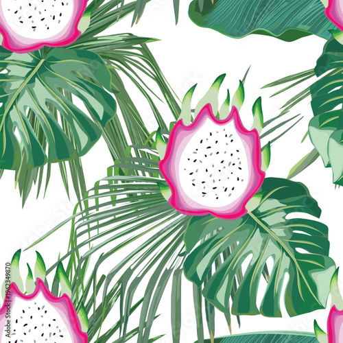 Tropical seamless pattern. Palm tree leaves. Vector illustration.
