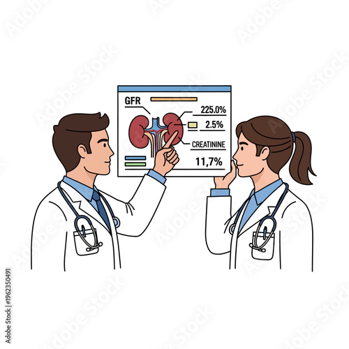 Doctors Discussing Kidney Function Test Results on a Medical Chart