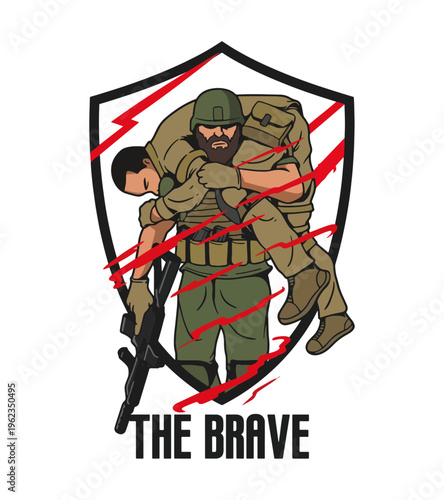 Brave soldier carrying injured comrade across the battlefield symbolizing courage and teamwork Best Selling T-shirt Design