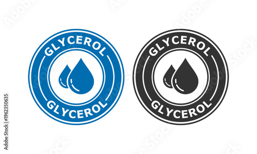 glycerol icon featuring a liquid drop symbol inside a jagged badge, perfect for skincare, chemical, pharmaceutical, and cosmetic product labeling or branding.