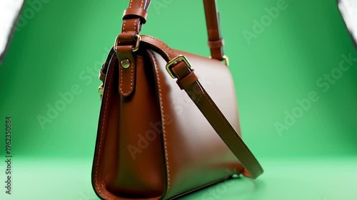 Video Mockup A stylish brown leather handbag with a shoulder strap.