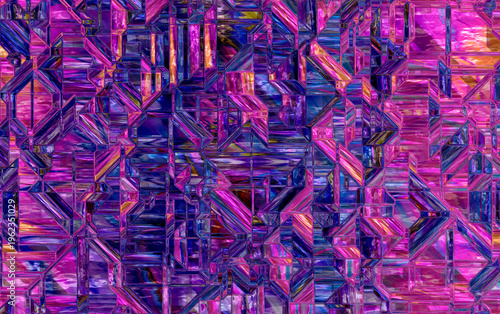 Abstract vibrant mosaic glass texture background. Geometric crystal pattern with reflective colorful surfaces. Artistic modern abstract wallpaper design. illustration digital