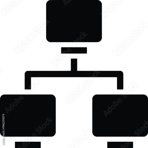 Simple Black Hierarchy Flowchart Icon for Business Organization and Network Structure