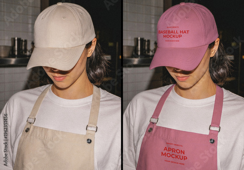 Cafe Worker with Hat and Apron Mockup