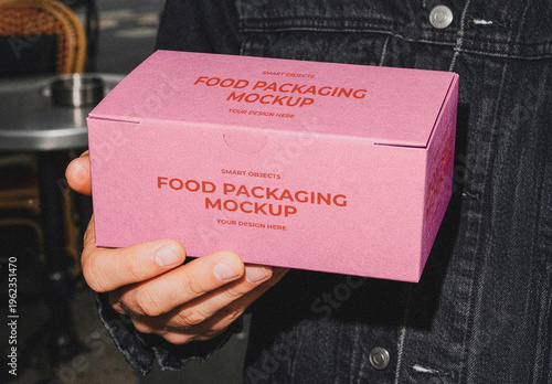 Hand Holding Food Packaging Box Mockup