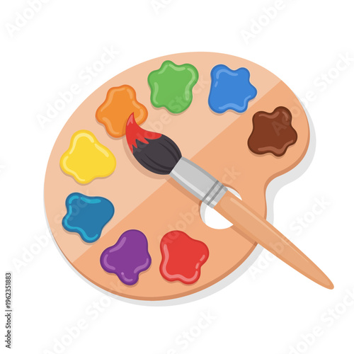 Artist's Paint Palette with Brush and Vibrant Colors for Creative Art Projects