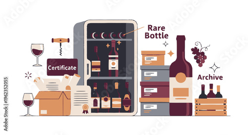 Wine Collection Storage and Archiving Illustration.