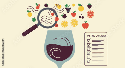 Wine Tasting Analysis with Fruit Flavors and Checklist.