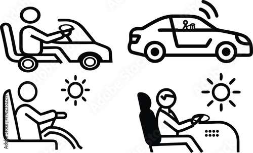 People driving cars on sunny days