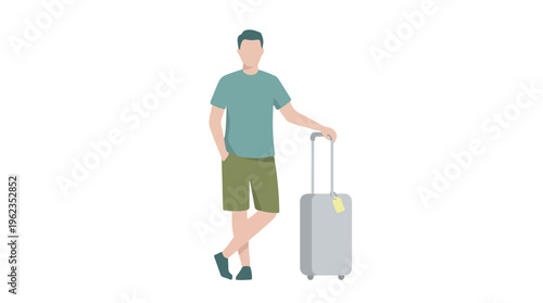 Male traveler with luggage, minimalist illustration, ready for journey
