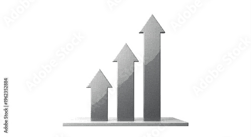 Three rising bar arrows in a halftone style representing financial growth business success and positive economic trends on a plain white background.
