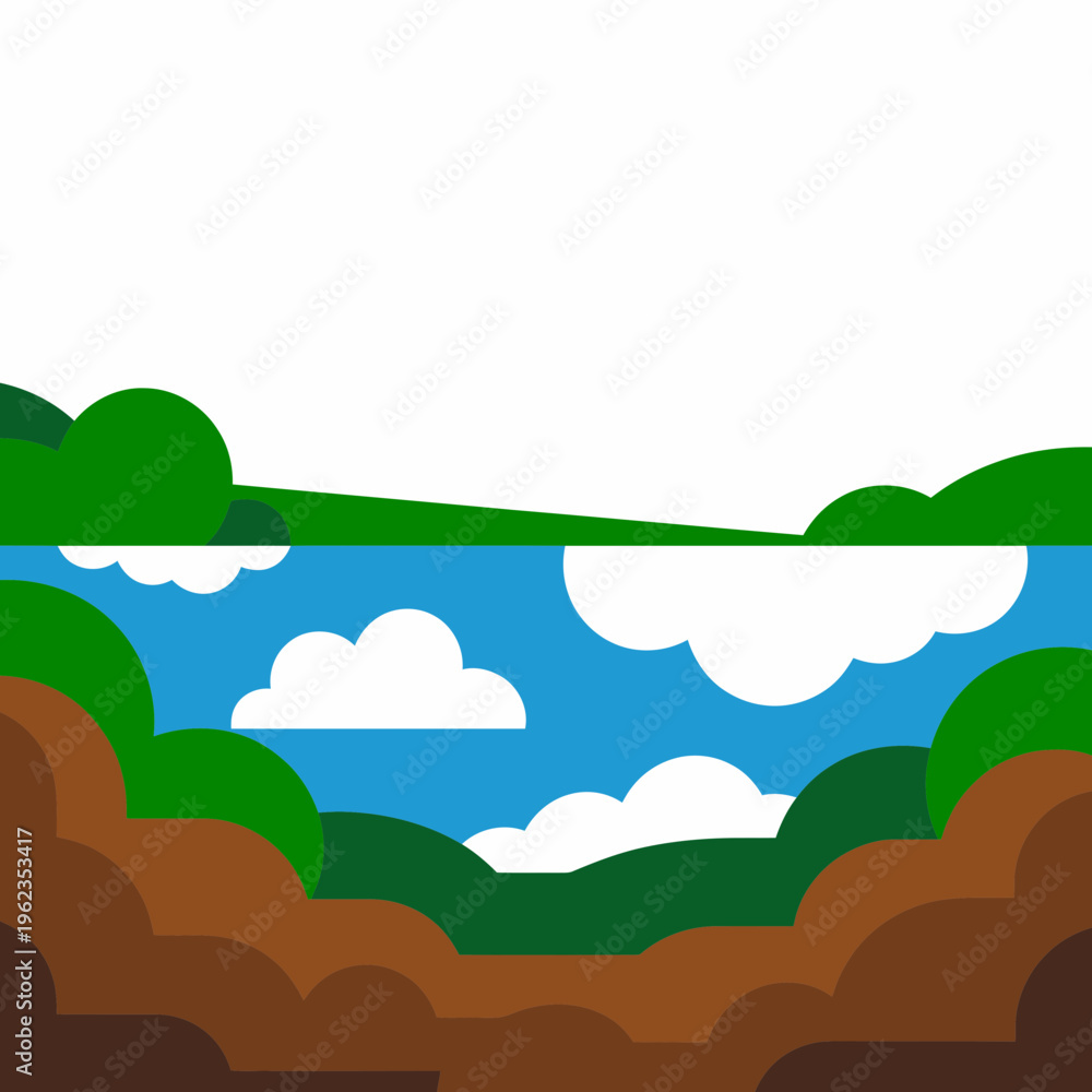 Obraz premium Green Landscape with Blue Sky and White Clouds
