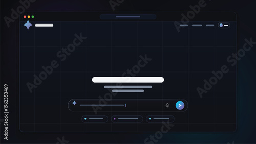 Modern Dark Mode Web Browser UI for AI Chatbot and Search Interface