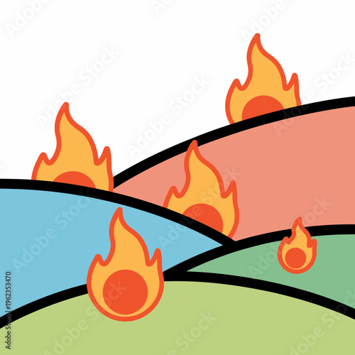 Flames Burning on Colorful Wavy Lines