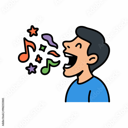 Man Singing with Colorful Music Notes and Stars