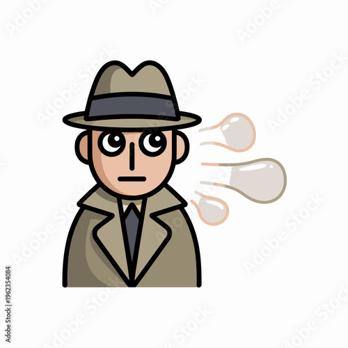 Sweating Detective in Trench Coat and Hat