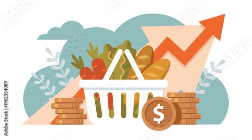 Rising food prices and grocery shopping costs illustrated with inflation graph