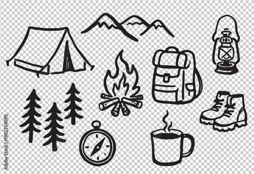 camping adventure essentials flat design vector illustration