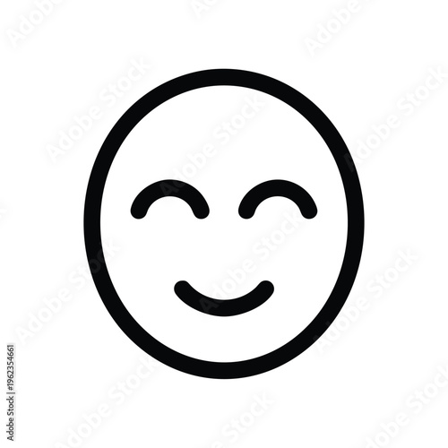 A black and white graphic featuring a smiley face. The face has closed eyes and a curved, upturned mouth indicating joy