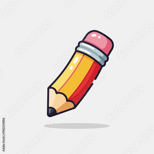 Cute cartoon pencil with pink eraser, isolated on white background, illustration