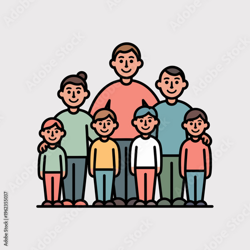 Happy Family of Six Standing Together