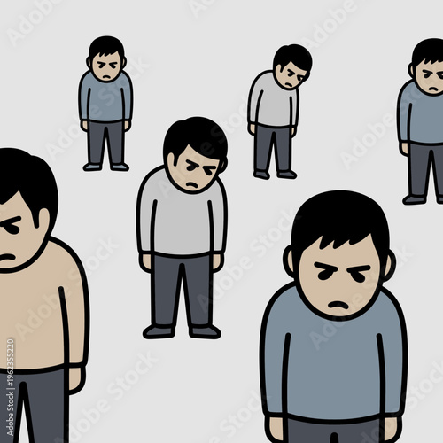 Unhappy Men Standing in Group with Sad Expressions