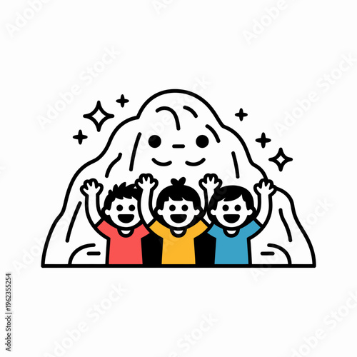 Happy Children with Mountain