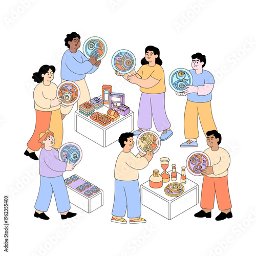 Diverse People Shopping for Food and Drinks at Market Stalls